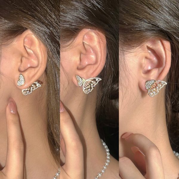 Butterfly Zircon Pearl Stud Earrings for Women
