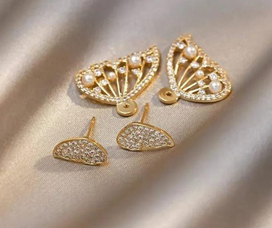Butterfly Zircon Pearl Stud Earrings for Women