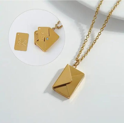 Gold Love Letter Envelope Pendant Necklace