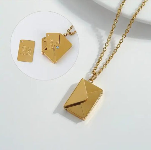Gold Love Letter Envelope Pendant Necklace