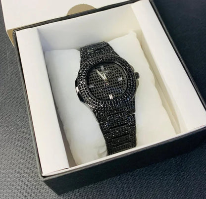 Blacked Iced Out Men’s Watch | Stainless Steel Chain | No Box