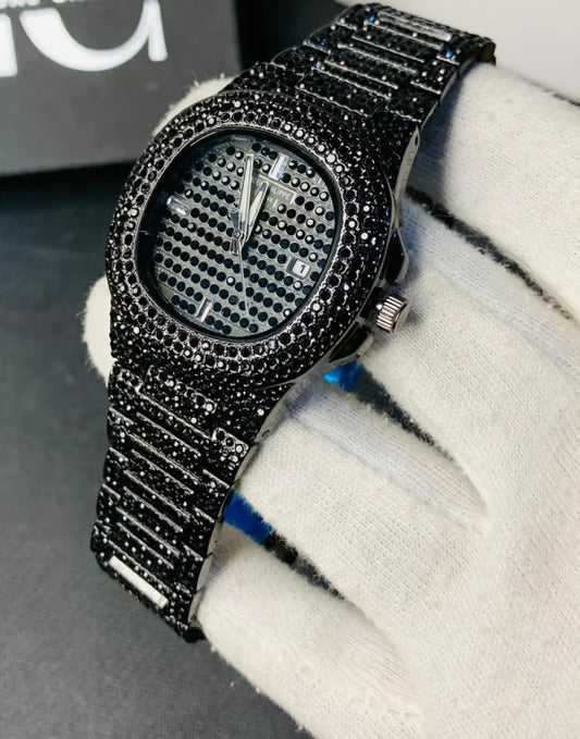 Blacked Iced Out Men’s Watch | Stainless Steel Chain | No Box