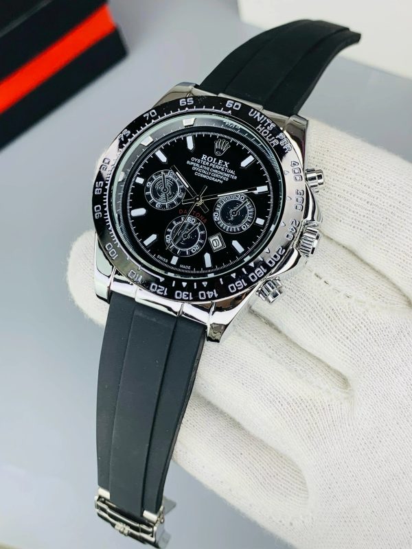 Rolex Oyster Perpetual Luxury Watch – Steel Dial & Rubber Strap (No Box)