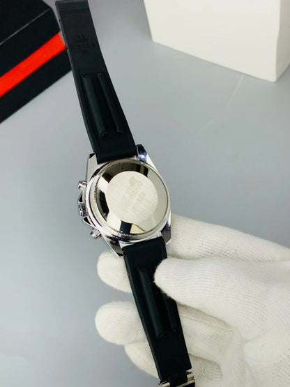 Rolex Oyster Perpetual Luxury Watch – Steel Dial & Rubber Strap (No Box)