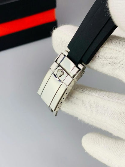 Rolex Oyster Perpetual Luxury Watch – Steel Dial & Rubber Strap (No Box)