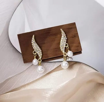 S Shape Pearl Zircon Drop Earrings for Women