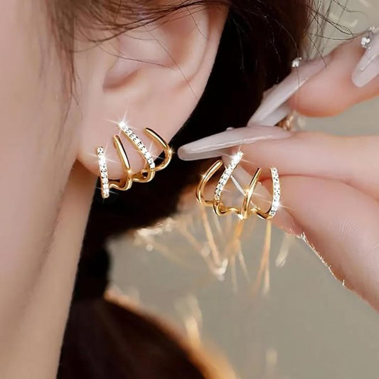 W Shape Zircon Cuff Earrings for Women
