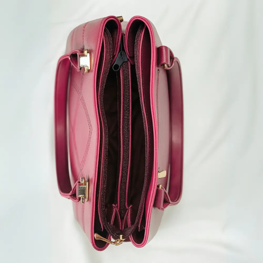 Maroon Dome Handbag with Geometric Stitching