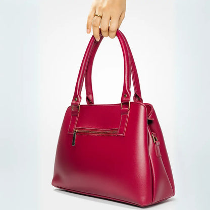 Maroon Dome Handbag with Geometric Stitching