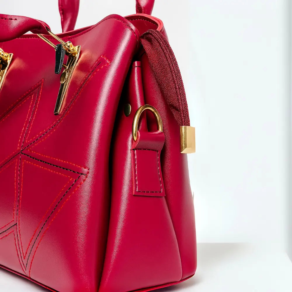 Maroon Dome Handbag with Geometric Stitching